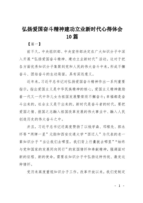 弘扬爱国奋斗精神建功立业新时代心得体会10篇