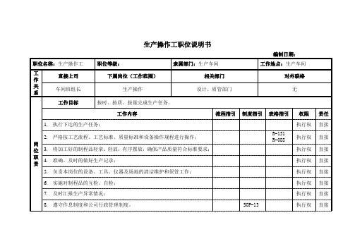 生产操作工职位说明书