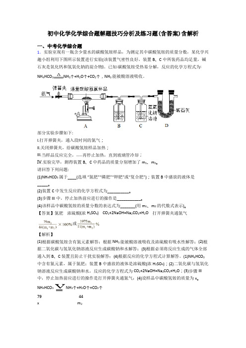 初中化学化学综合题解题技巧分析及练习题(含答案)含解析