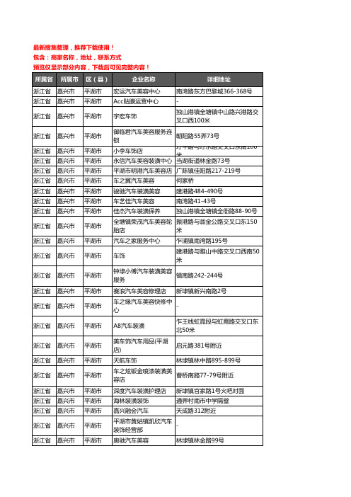 新版浙江省嘉兴市平湖市汽车装具企业公司商家户名录单联系方式地址大全85家