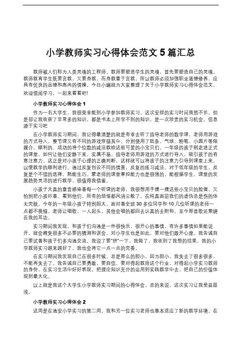 小学教师实习心得体会范文5篇汇总