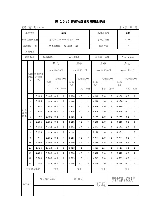 建筑物沉降观测测量记录(范例)