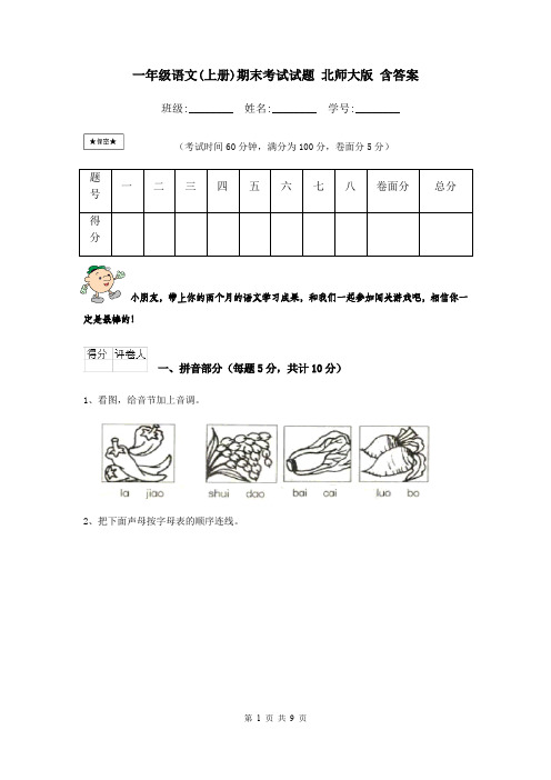 一年级语文(上册)期末考试试题 北师大版 含答案