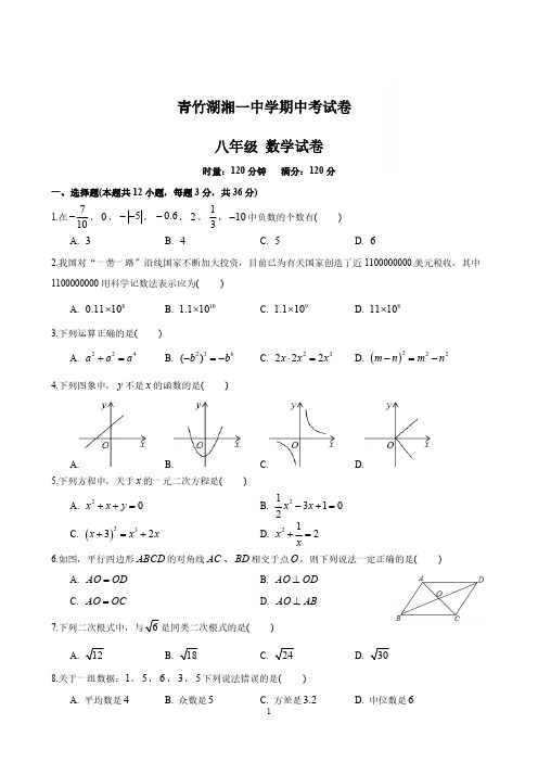 青竹湖湘一中学八年级数学期中考试卷