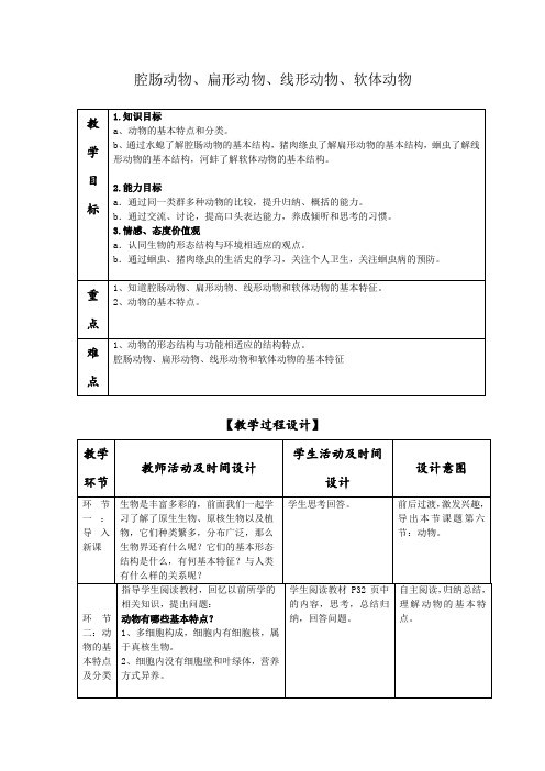 北京版8下生物 13.6.1动物-----腔肠动物和扁形动物  教案设计