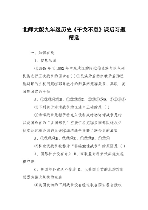 北师大版九年级历史《干戈不息》课后习题精选