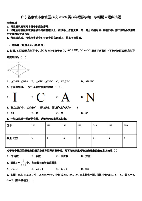 广东省惠城市惠城区八校2024届八年级数学第二学期期末经典试题含解析