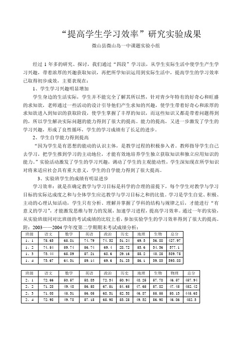 提高学生学习效率实验研究成果