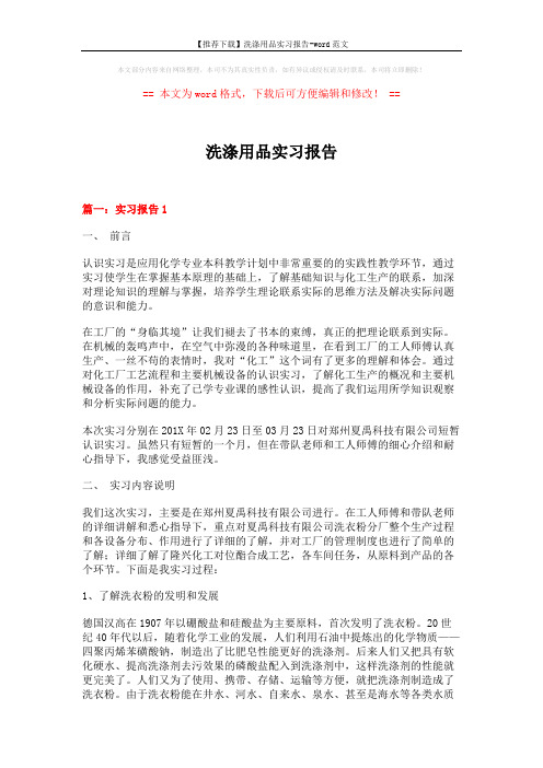 【推荐下载】洗涤用品实习报告-word范文 (15页)