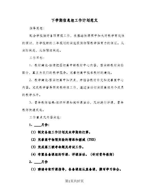 下学期信息组工作计划范文(8篇)