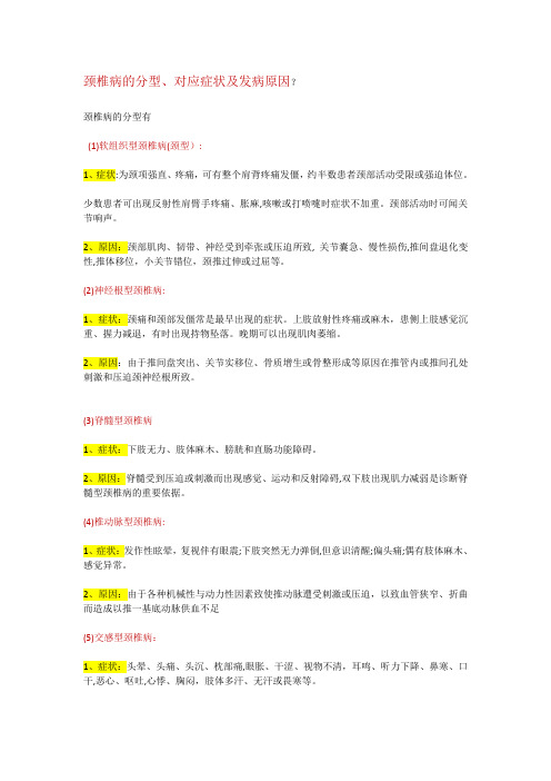 颈椎病的分型、对应症状及发病原