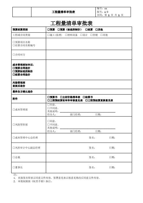 工程量清单批表