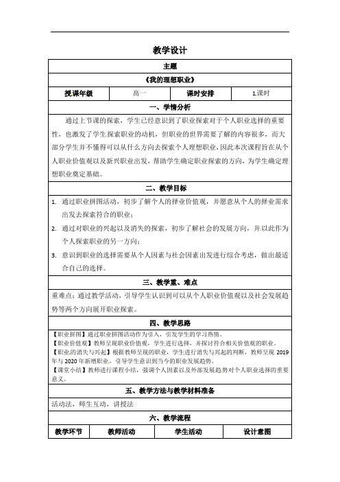 我的理想职业-海南省华东师范大学第二附属中学乐东黄流中学高一心理健康教案