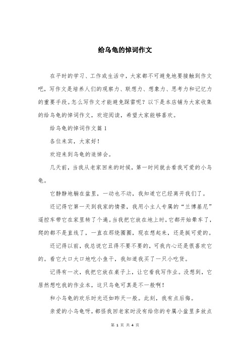 给乌龟的悼词作文