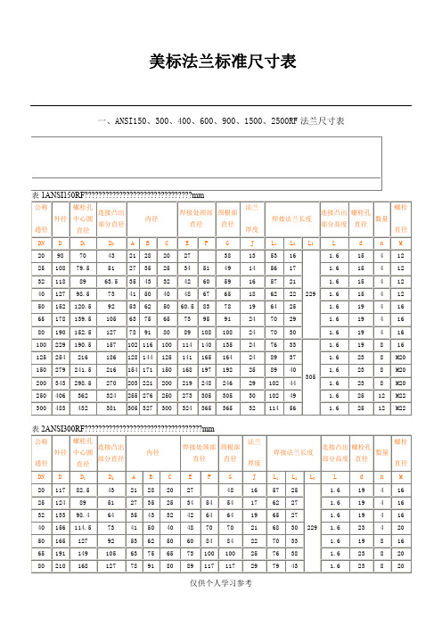 美标法兰标准尺寸表