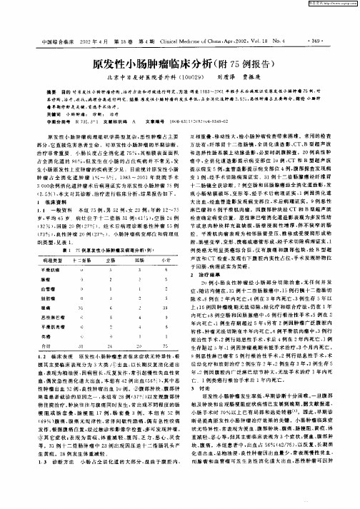 原发性小肠肿瘤临床分析(附75例报告)