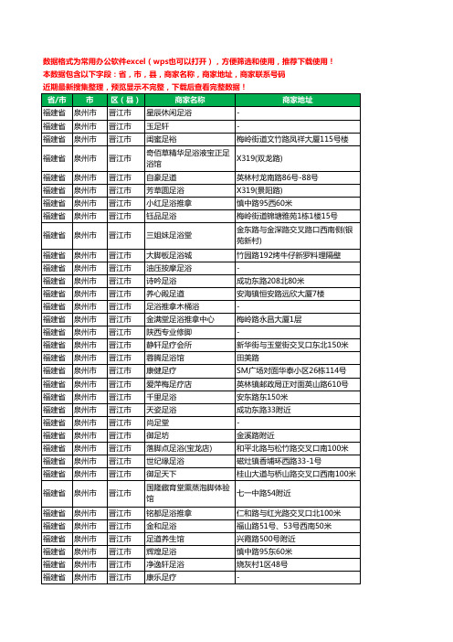 2020新版福建省泉州市晋江市足疗工商企业公司商家名录名单黄页联系电话号码地址大全262家