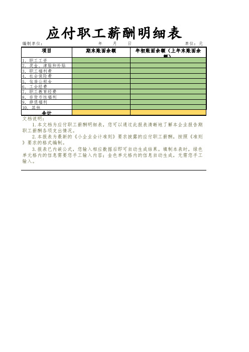 应付职工薪酬明细表