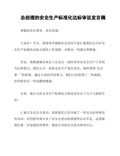 总经理的安全生产标准化达标审议发言稿