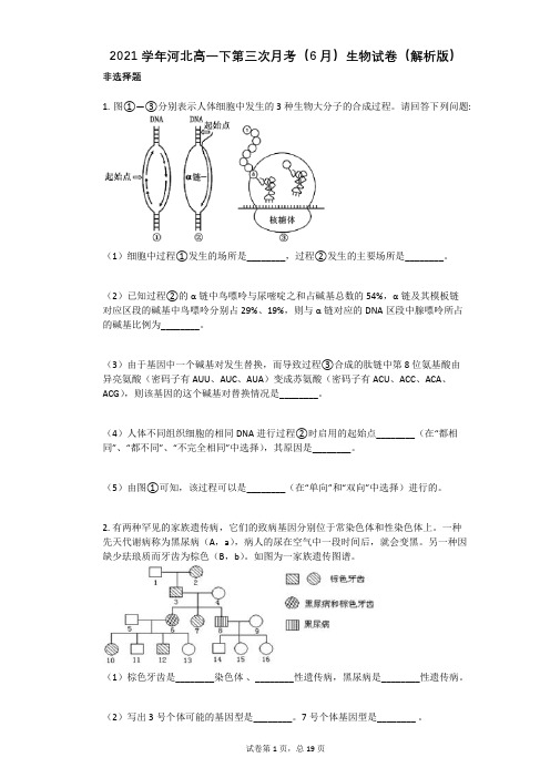 2021学年河北高一下第三次月考(6月)生物试卷(解析版)(有答案)