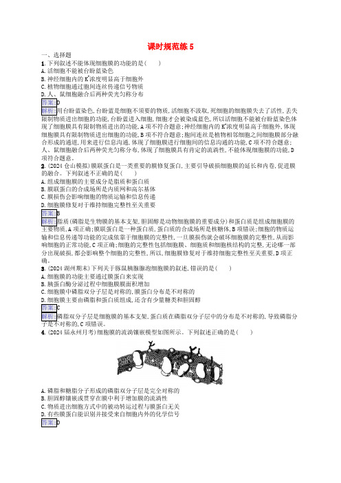 适用于新教材2025版高考生物一轮总复习课时规范练5细胞膜新人教版