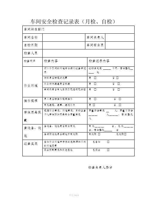 车间安全检查记录表