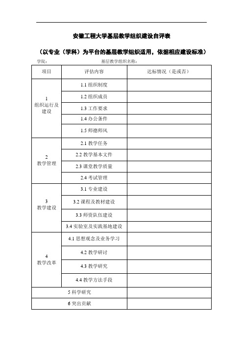 安徽工程大学基层教学组织建设自评表以专业学科为平台的基层教学组织适用,依据相应建设标准