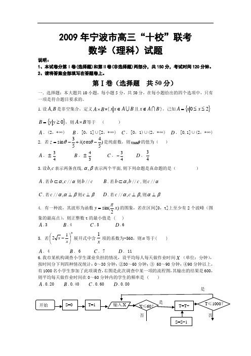 ●数学(理)卷·宁波市高三十校联考(2009.03)