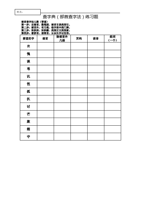 部首查字法练习题(包括口诀)