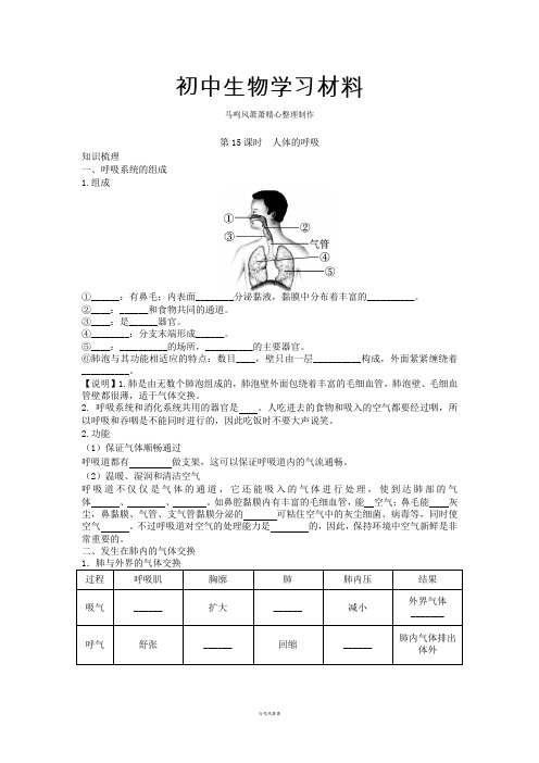 中考专题第15课时  人体的呼吸