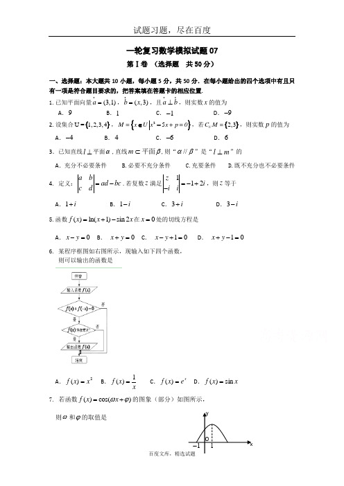 广东省深圳市普通高中毕业班2019届高考数学一轮复习模拟试题07 含答案