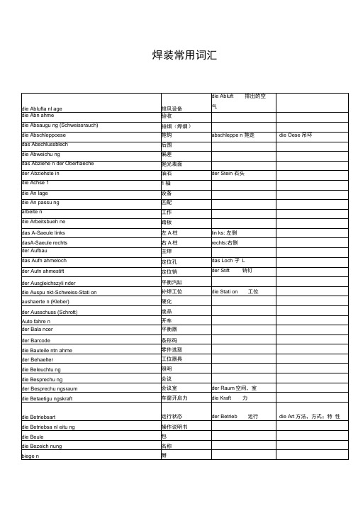 汽车焊装常用词汇德语