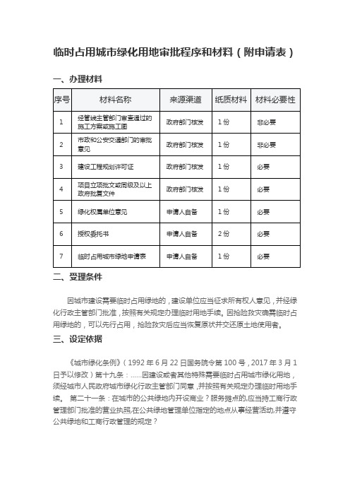 临时占用城市绿化用地审批程序和材料