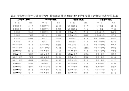 沈阳市省级示范性普通高中学科教师培训基地2009-2010学...