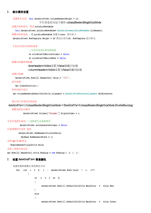 C#中关于控件dataGridView使用总结