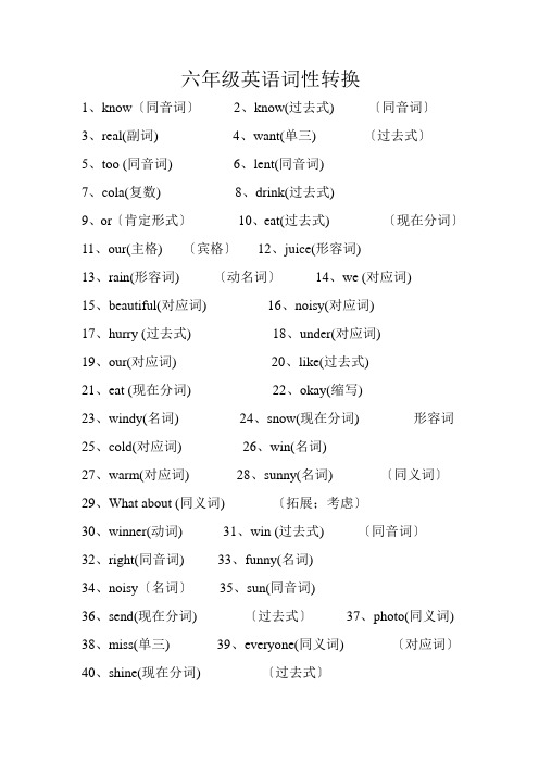 小学六年级英语词性转换