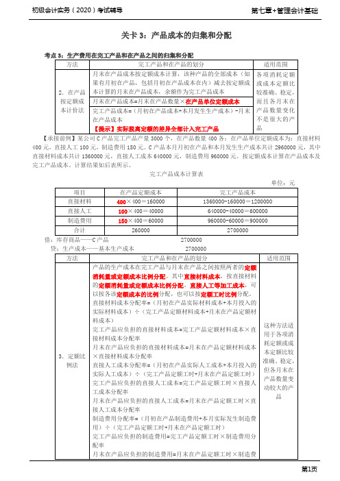 2020年初级会计实务考试 第73讲 生产费用在完工产品和在产品之间的归集和分配