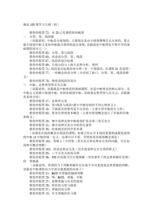 缠论108课学习大纲