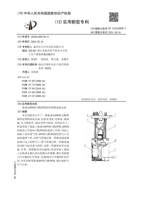 集成有GVV阀与FLVV阀的电喷燃油泵总成[实用新型专利]