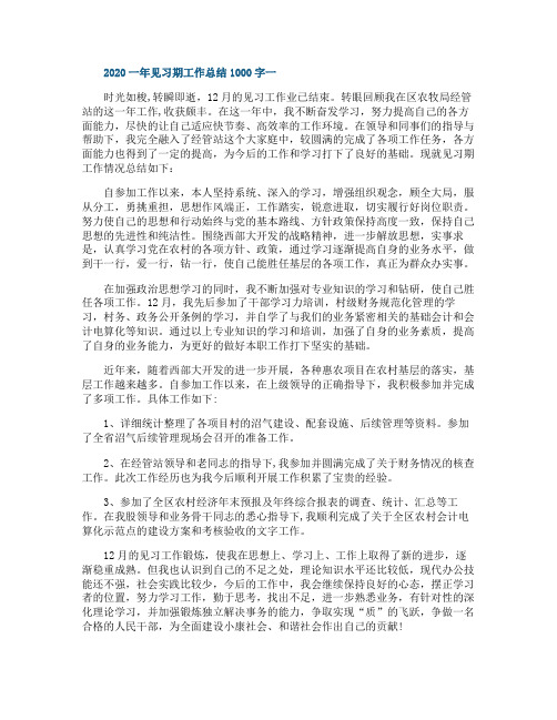 2020一年见习期工作总结1000字