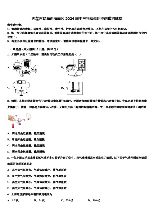 内蒙古乌海市海南区2024届中考物理最后冲刺模拟试卷含解析