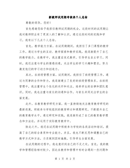 新教师试用期考核表个人总结