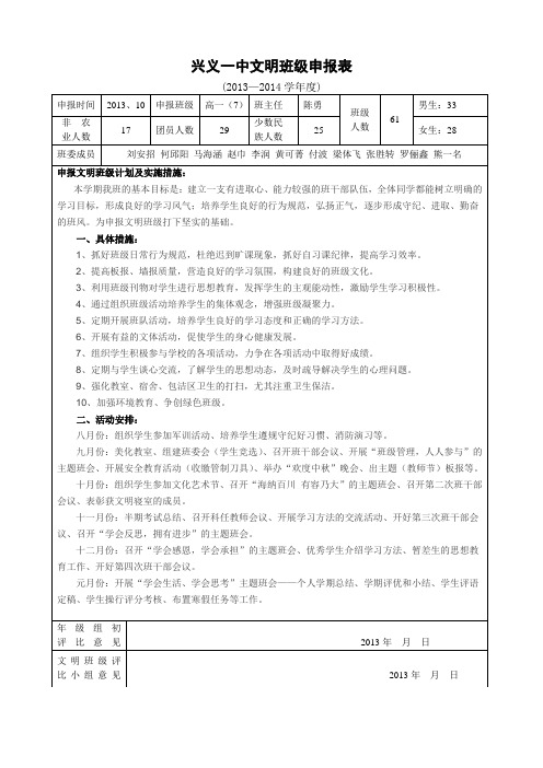 兴义一中文明班级申报表