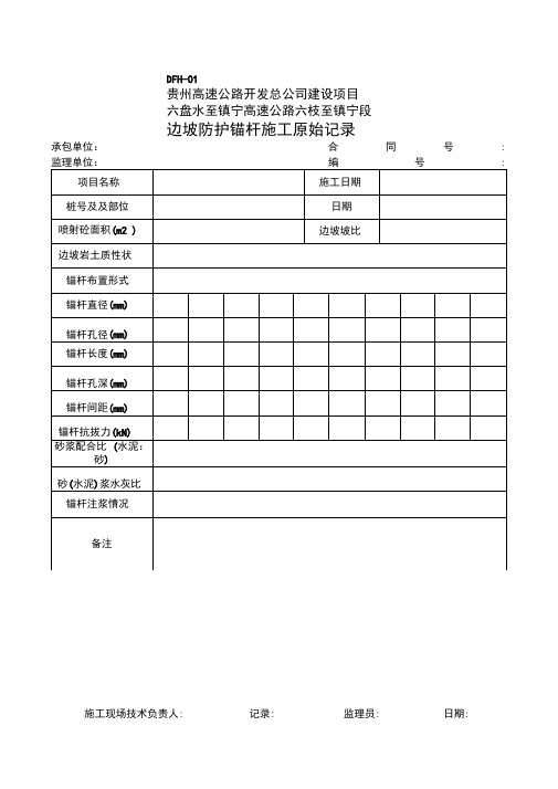 边坡防护锚杆施工原始记录文本