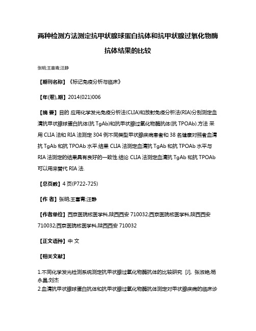 两种检测方法测定抗甲状腺球蛋白抗体和抗甲状腺过氧化物酶抗体结果的比较