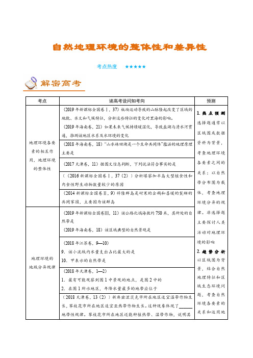 备战2020年高考地理之高频考点 自然地理环境的整体性和差异性(解析版)