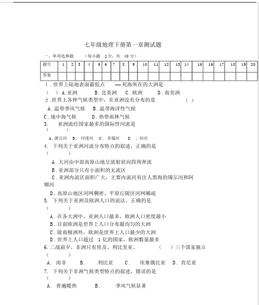 七年级地理下册第一章测试题(自己整理好的).doc