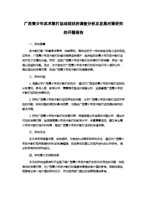 广西青少年武术散打运动现状的调查分析及发展对策研究的开题报告