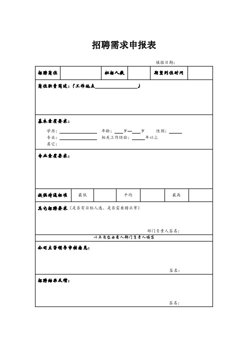 招聘需求申报表