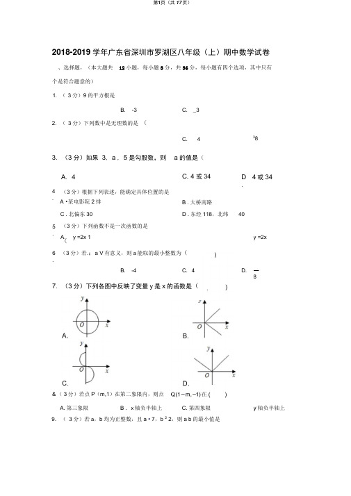 2018-2019学年广东省深圳市罗湖区八年级(上)期中数学试卷